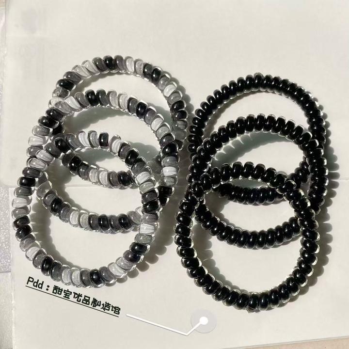 冷淡系黑白细款电话线圈头绳新款简约百搭高弹力马尾发圈细闪发饰