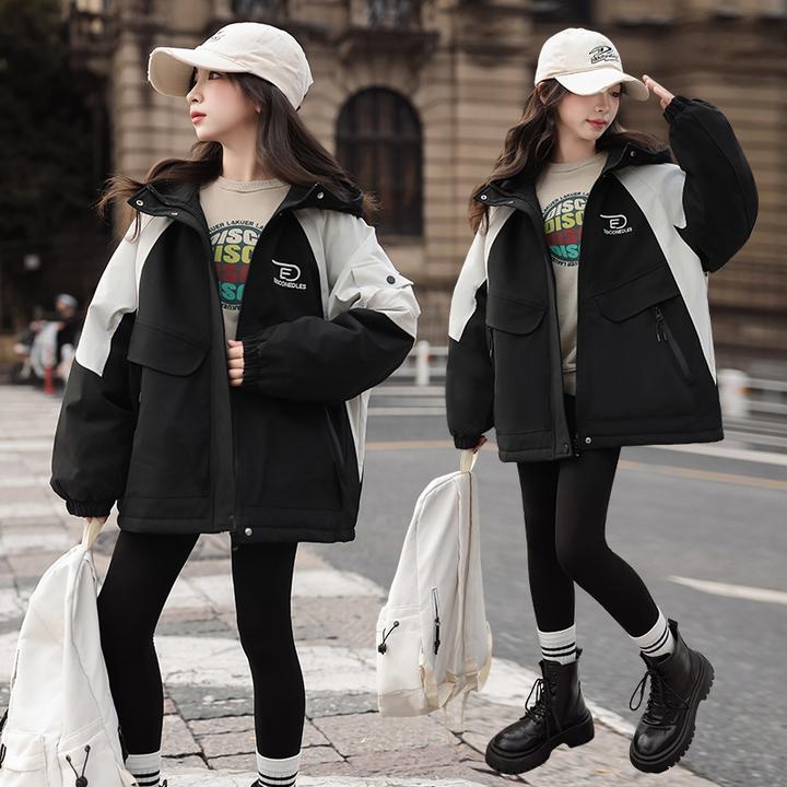 女童拼色外套春秋款2025新款儿童春季冲锋衣中大童休闲拼接上衣潮