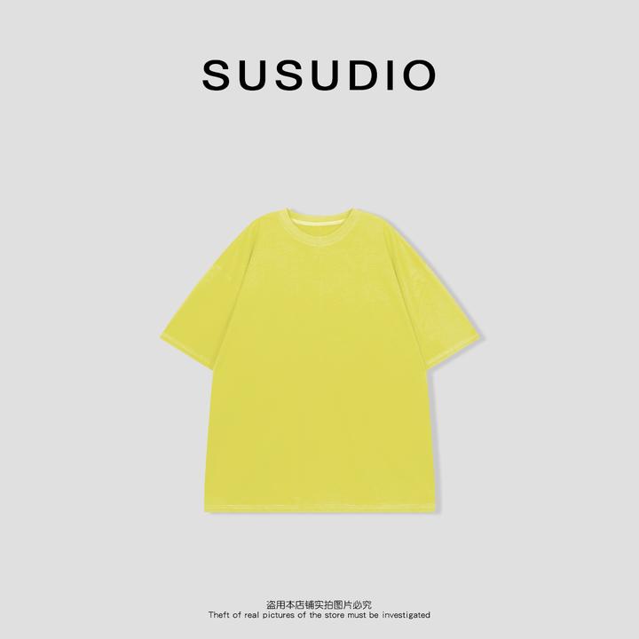 SUSUDIO 夏季时髦百搭圆领纯色短袖舒适透气短袖T恤10349