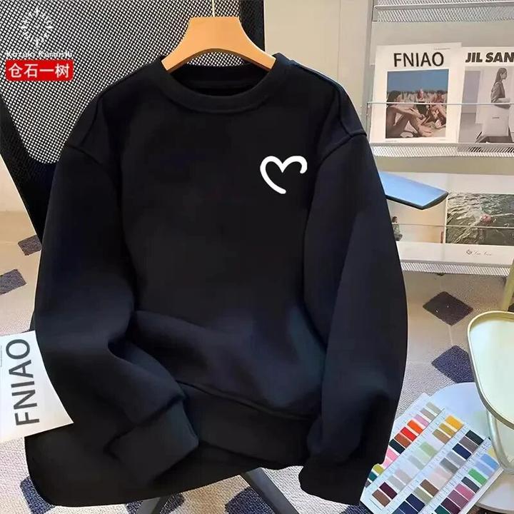 仓石一树爱心印花卫衣男士秋冬季宽松保暖上衣圆领百搭情侣装外套