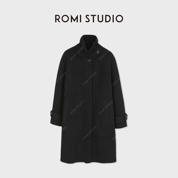 ROMI STUDIO“国王的礼物”100%山羊绒领绊细腻毛呢大衣 RWCWW87395