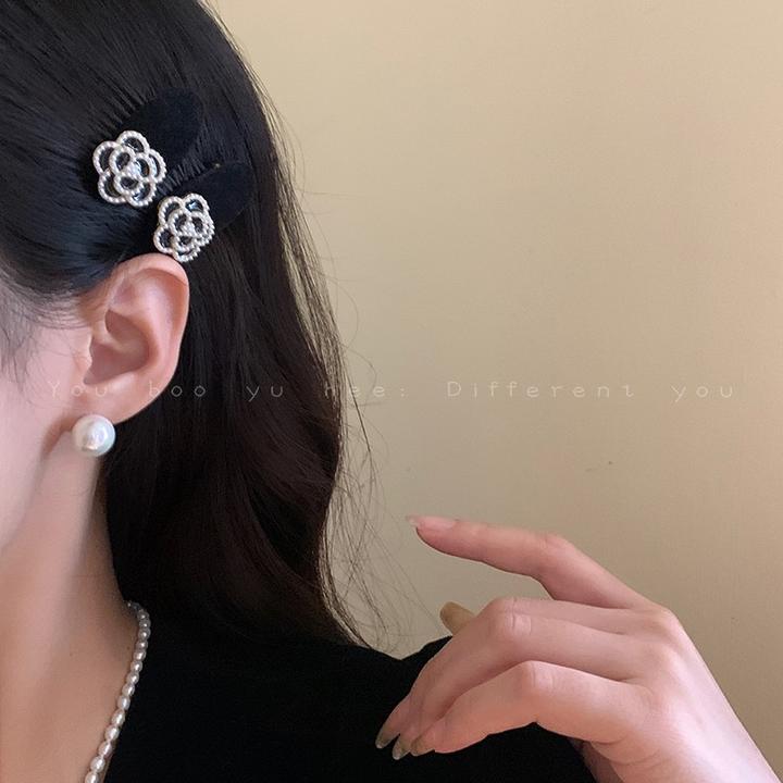 2025新款小香风珍珠山茶花发夹女小号侧边短发刘海夹花朵头饰发饰