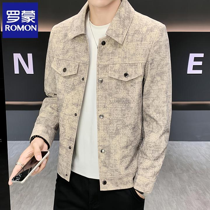 罗蒙秋季百搭装休闲修身时尚外套男士翻领商务帅气夹克春上衣韩版