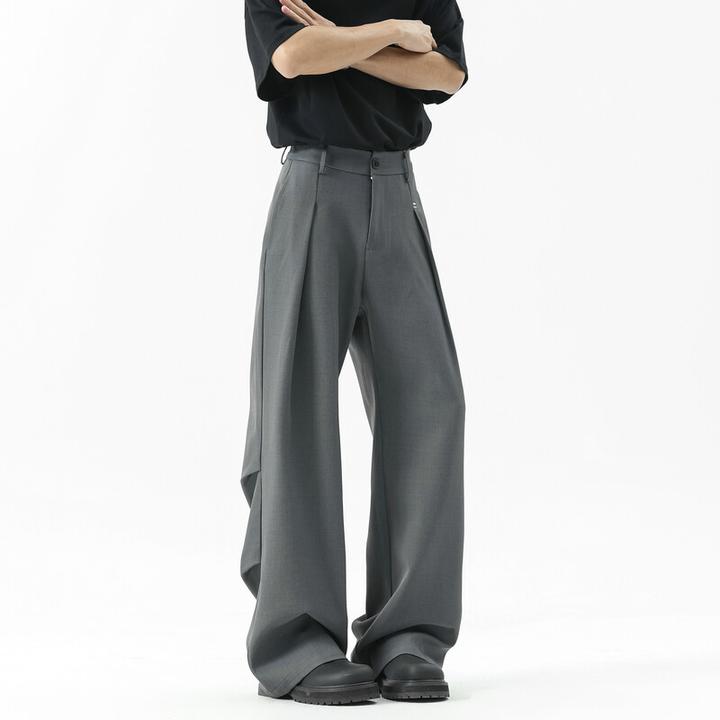 美式复古褶皱灰色西裤男款垂坠感高级感弯刀裤cleanfit休闲直筒裤