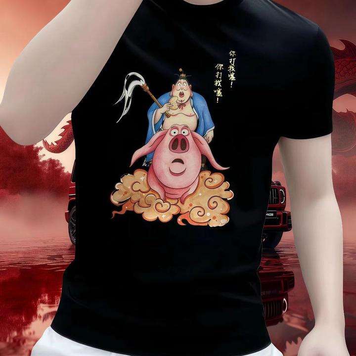 新款重磅百搭短袖T恤男士短T休闲时尚半截袖圆领大码体恤潮流印花