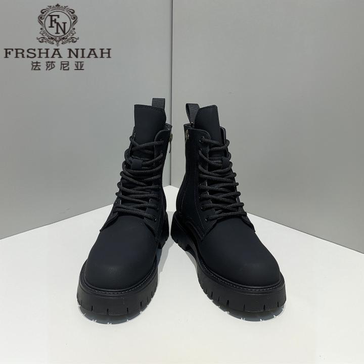 法莎尼亚秋季新款马丁靴英伦风黑色高帮鞋厚底增高英伦户外工装靴