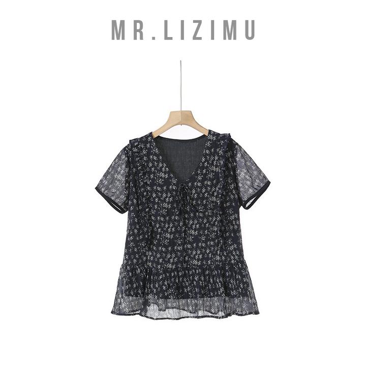 李子木先生V领碎花短袖小衫夏季新款爆款2025女款时尚小衫D6093