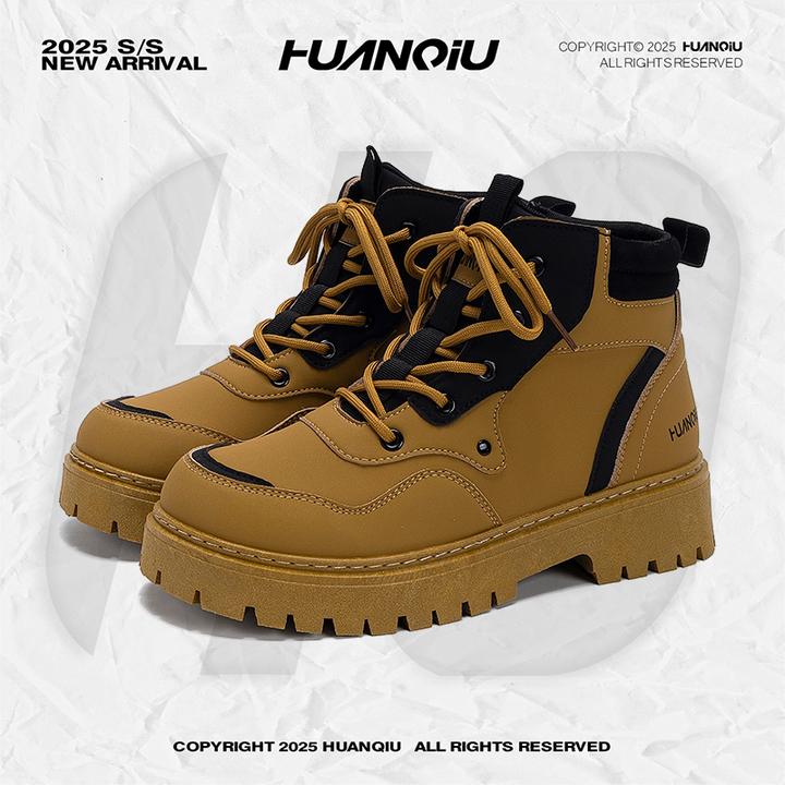 环球厚底马丁靴子男款2025秋季新款大黄靴男鞋潮流休闲增高工装靴