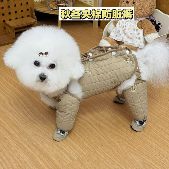 猫咪狗狗外出防尘裤夹棉轻便宠物连鞋防脏裤泰迪比熊小型犬猫咪