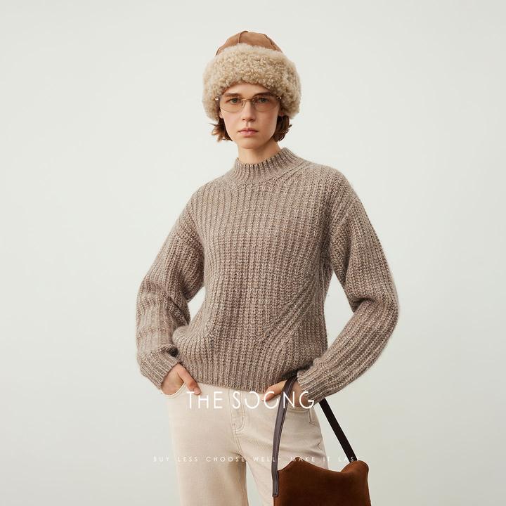 THESOONG|785g重磅早秋针织毛线毛衣女长袖圆领复古2025HBMY7215