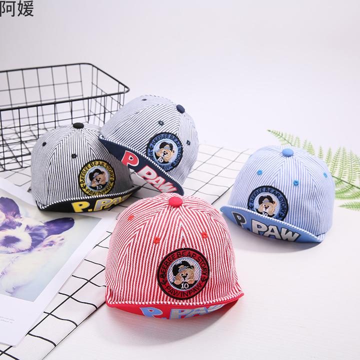 2018春秋款婴儿帽子宝宝小熊条纹鸭舌帽儿童婴儿秋冬软檐鸭舌帽