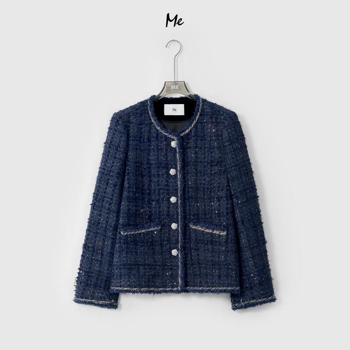 ME【蓝夜星光小香】绵羊毛混纺粗花呢时尚百搭小香风外套MESA1343