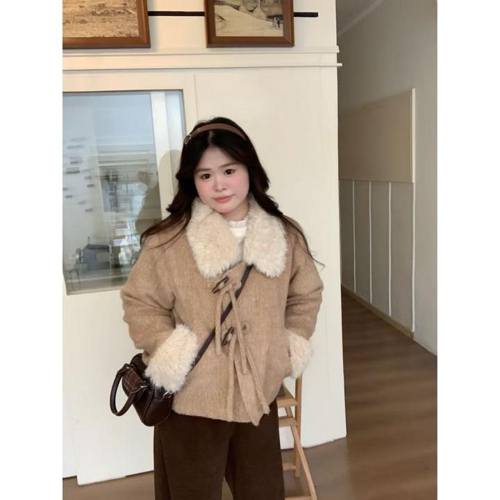 微胖大码女装毛呢外套女韩系秋冬新款胖mm加厚保暖夹棉大衣