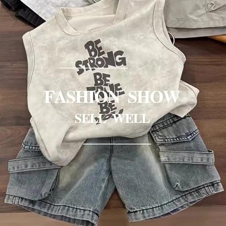 韩国童装男童套装2025夏季新款儿童帅气无袖背心牛仔短裤两件套潮