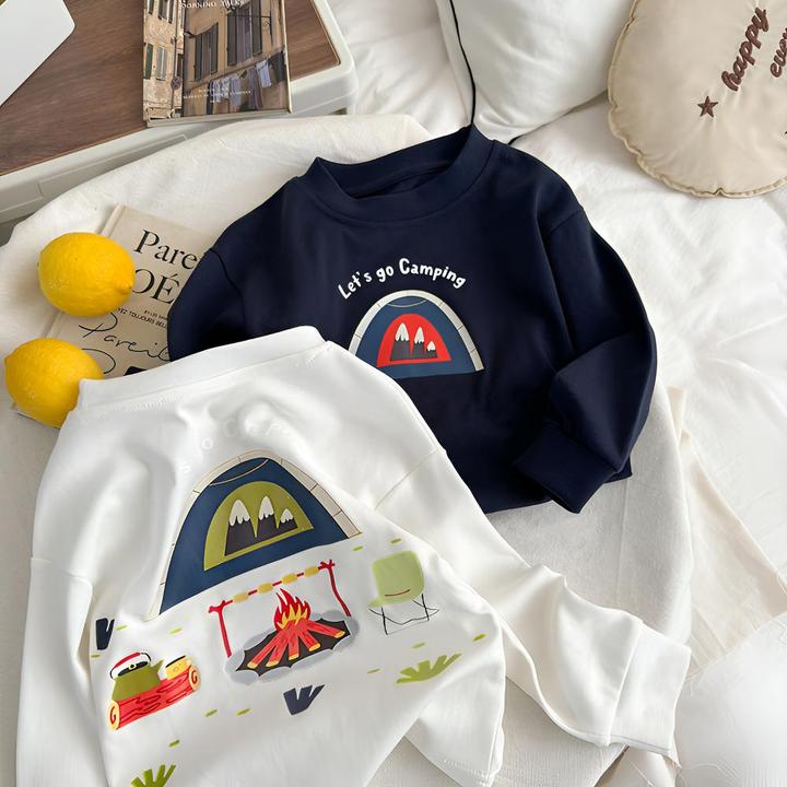 春秋百搭纯棉卡通T恤男女童长袖中大童圆领休闲t恤宽松宝宝童装