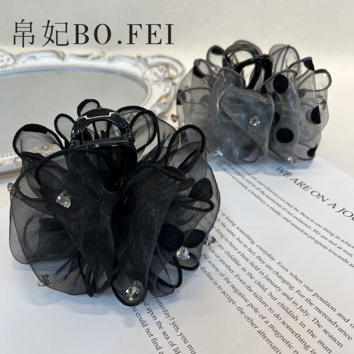 帛妃  高级感波点鲨鱼夹发8CM蝴蝶结抓发夹女头饰发夹