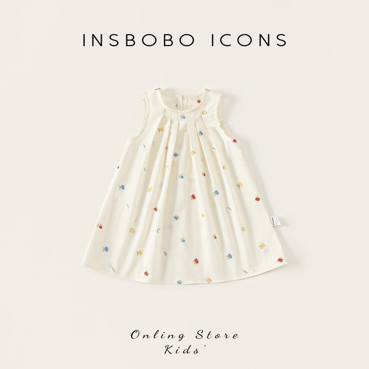 INSbobo女童刺绣公主裙夏季裙子圆领无袖花朵刺绣连衣裙XQ25283