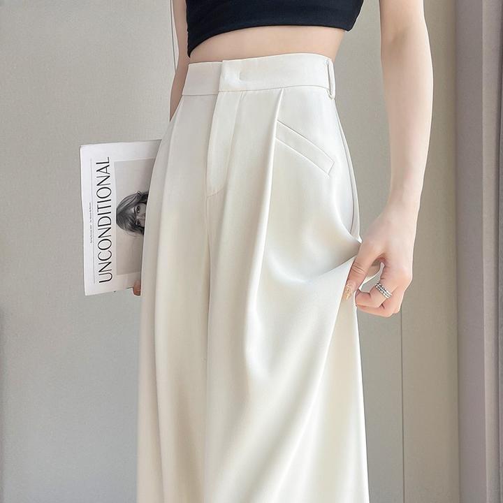白色冰丝西装裤女夏季薄款高腰遮胯显瘦垂感小个子休闲窄版阔腿裤