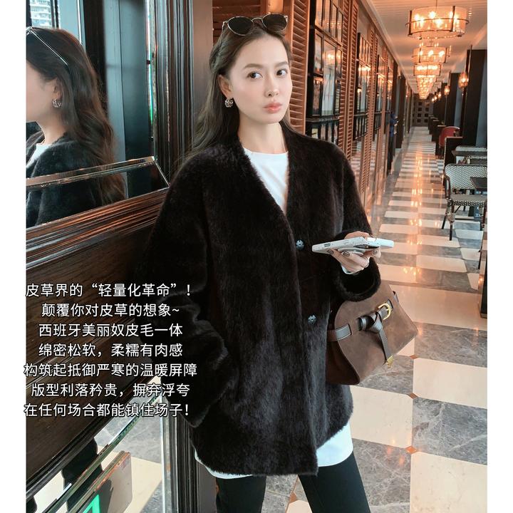 A美洋MEIYANG 黑松露皮草外套【商场同款】羊毛革大衣【中】