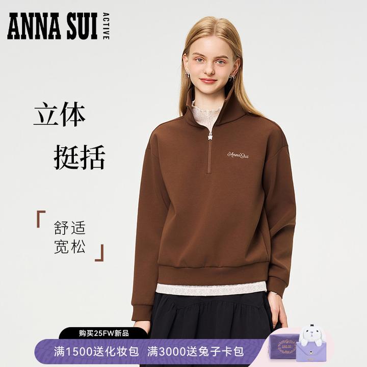 ANNA SUI安娜苏运动 经典logo半高领套头落肩针织长袖25343198A