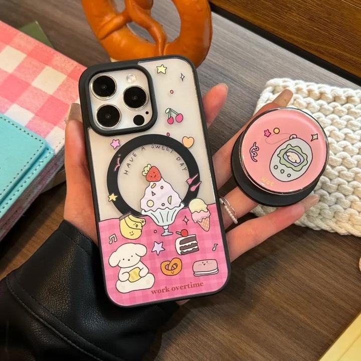 小众草莓冰淇淋小狗iPhone161514131211Max手机壳防摔磁吸亚克力