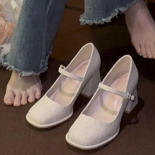 轻奢法式玛丽珍高跟鞋女配裙子旗袍圆头粗跟晚晚风温柔婚纱婚鞋伴