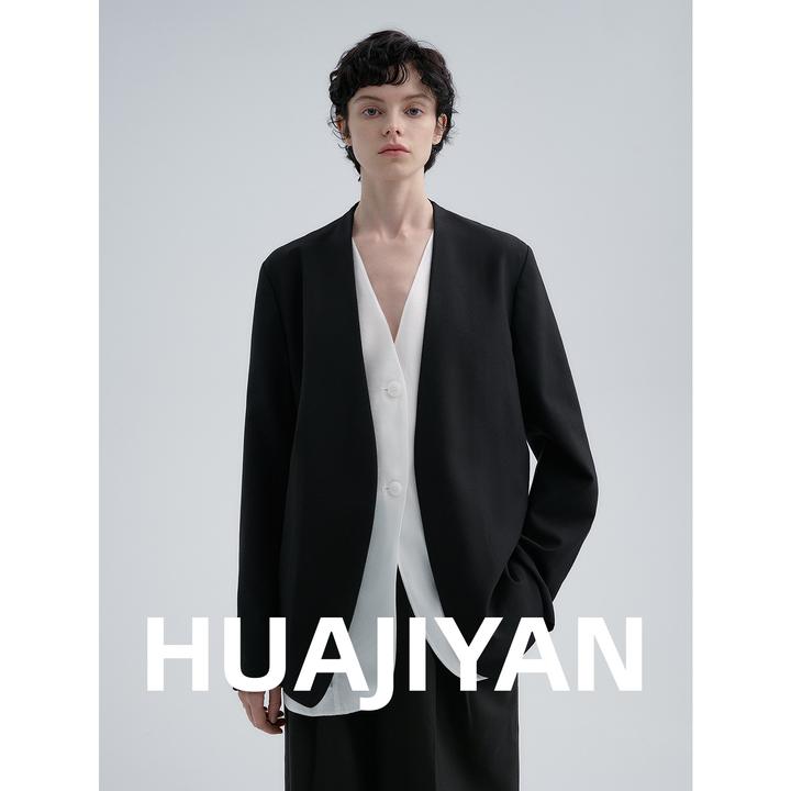 华吉言/HUAJIYAN【秀场】100美利奴精纺羊毛平纹V领西装