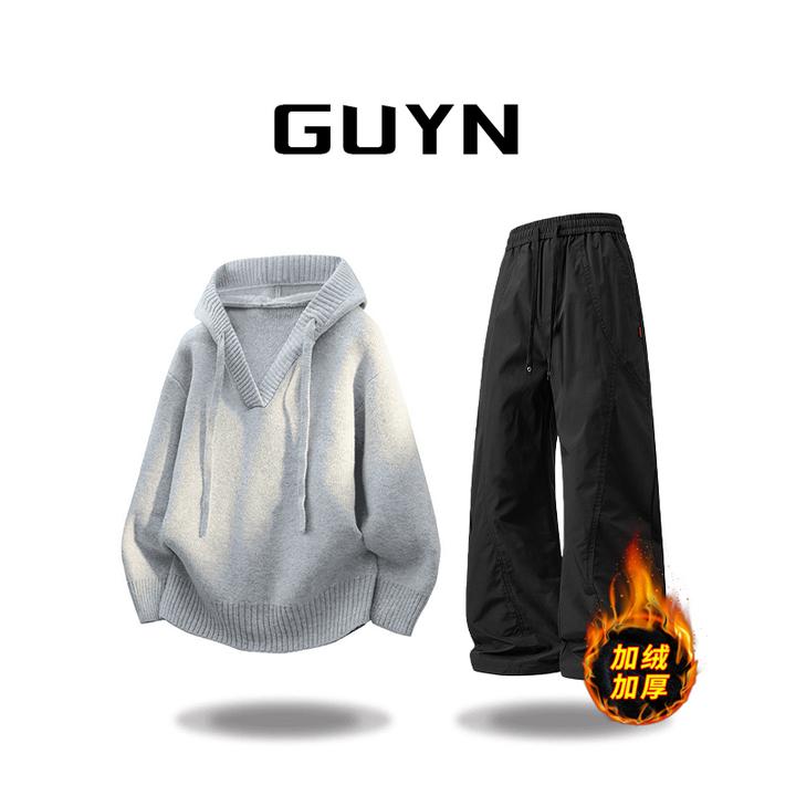 【品牌正品现货】GUYN美式连帽套头针织毛衣男士加厚时尚休闲秋冬季