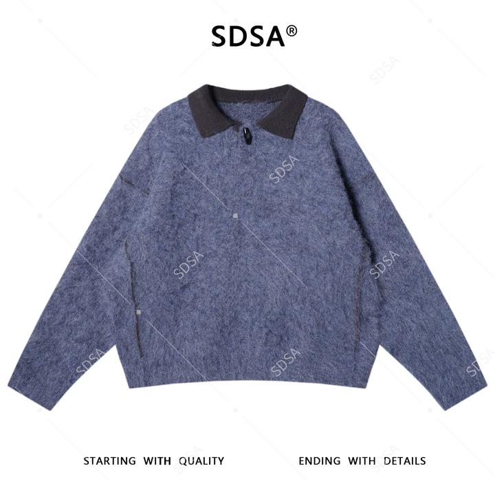 SDSA男士秋冬新款痞帅男装韩版拼接撞色纽扣翻领针织衫毛衣百搭