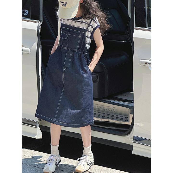 K29004假两件女童牛仔连衣裙2025新款夏装儿童休闲时髦无袖裙子潮