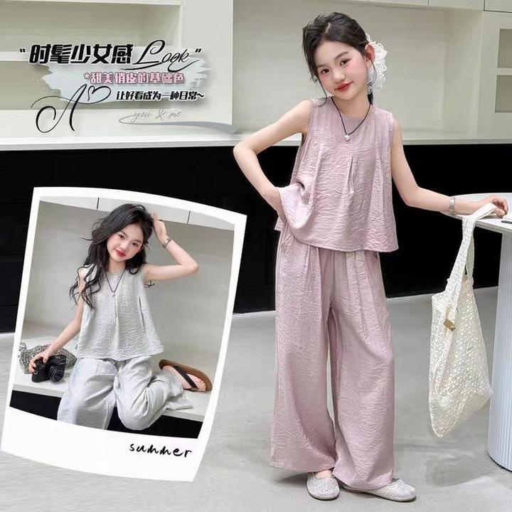 女童装夏装套装2025新款中大儿童无袖背心阔腿裤两件套小女孩韩版