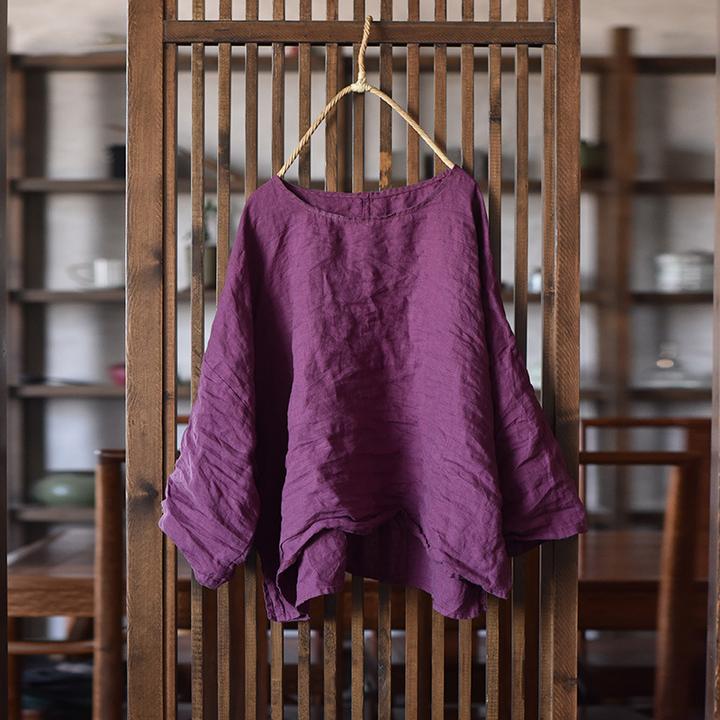 4332原创高温水洗亚麻上衣女短款外套春夏款复古宽松文艺麻衫
