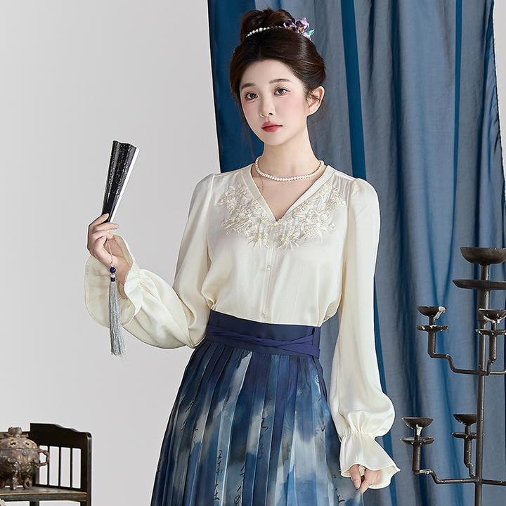 丑乖专属【春茗】华服兴新中式上衣春夏季新款刺绣长袖日常国风衬衫