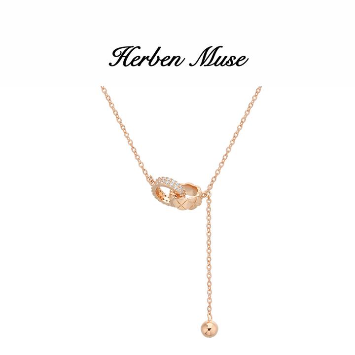 HERBEN MUSE 合金项链 环环相扣精致双环百搭流苏经典项链坠链