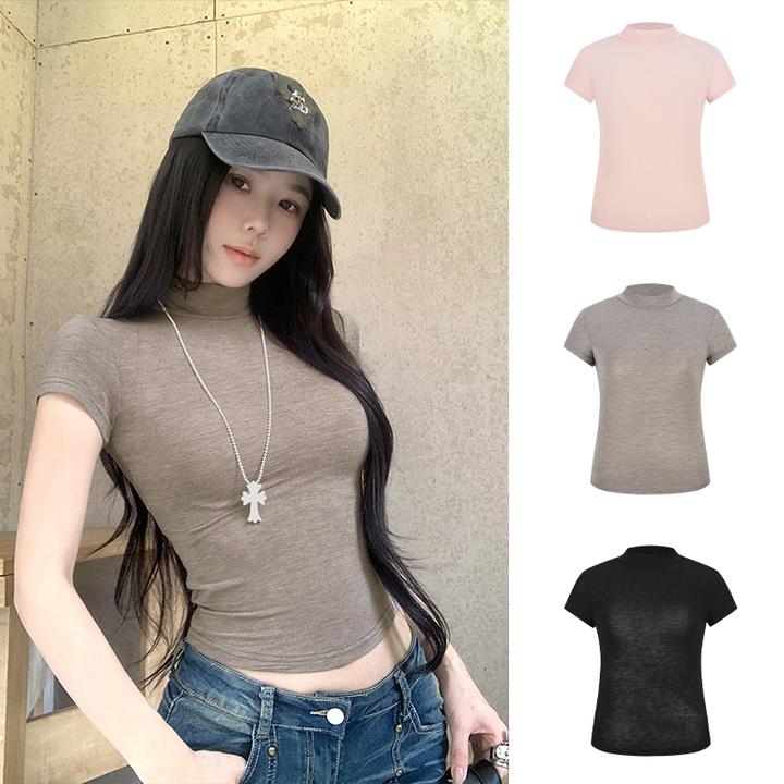 Moses Queen/魔西女王纯欲辣妹显身材短袖t恤女夏季紧身正肩上衣