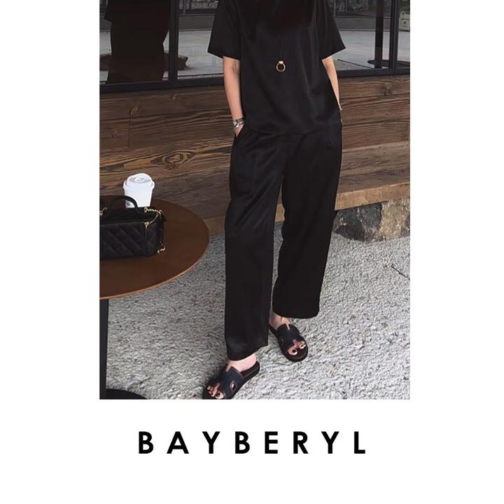 BAYBERYL老贝香云裤*黑后腰松紧百搭宽松春休闲裤XXK5D0703-4/13