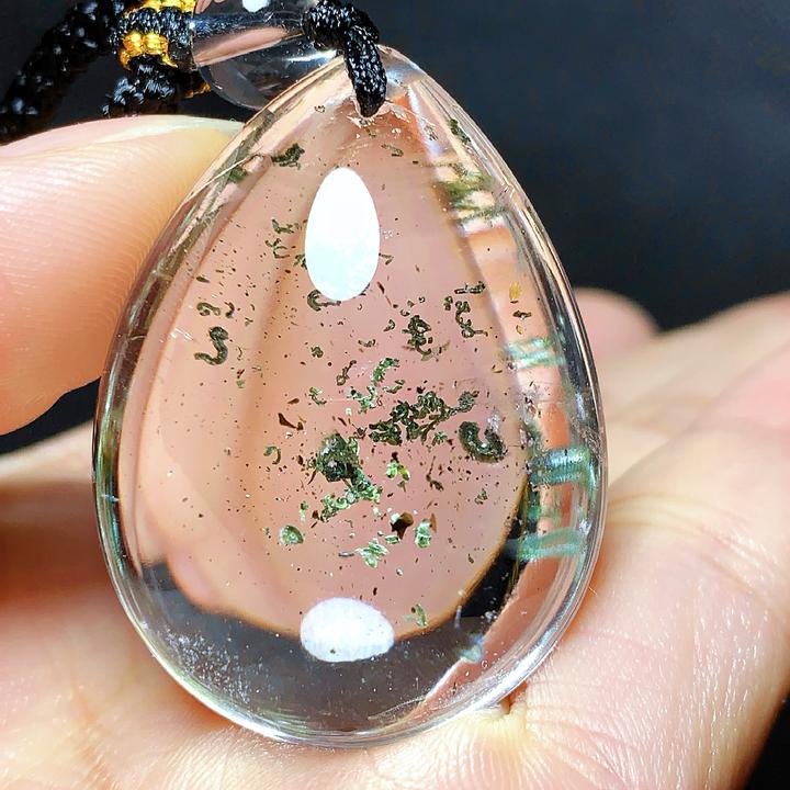 东海水晶天然绿幽灵水晶吊坠毛衣链平安通透绿幽灵纯天然100%真品