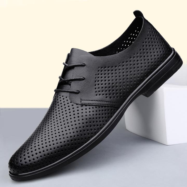 镂空皮鞋男夏季透气防臭软底男士休闲鞋英伦单层皮洞洞商务皮凉鞋
