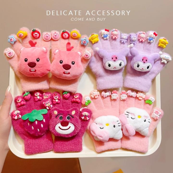 儿童手套冬天保暖五指套宝宝库洛米加绒防寒女童小学生秋季分指套