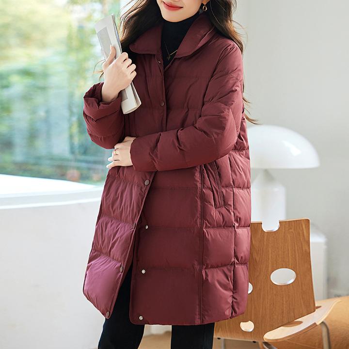 DUCURNO红色中长款羽绒服女冬季2025年新款时尚加厚保暖大码外套