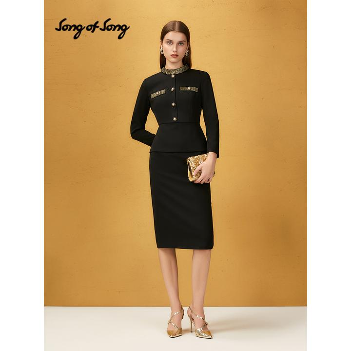 Song of Song歌中歌2025黑金撞色假两件连衣裙5C65305460