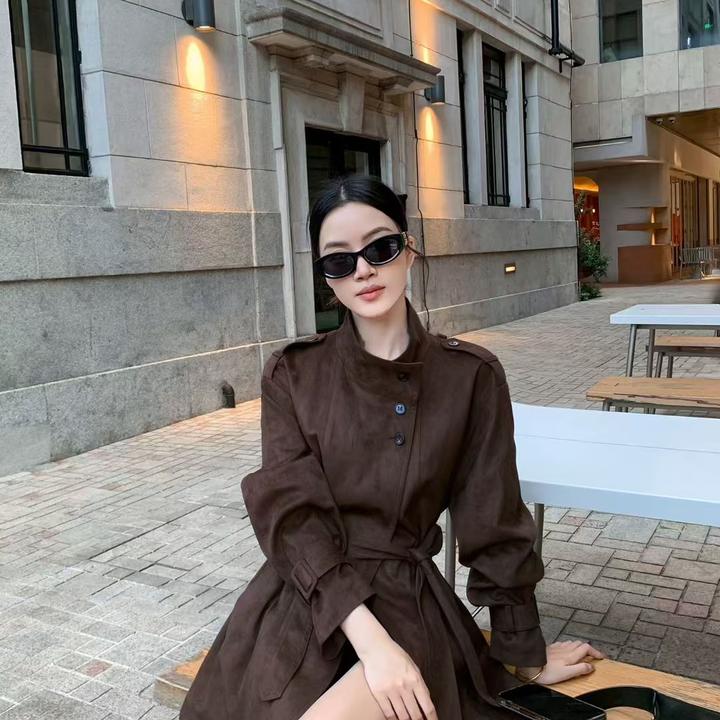 920-1复古仿麂皮绒短风衣女新款高级感宽松休闲气质显瘦外套