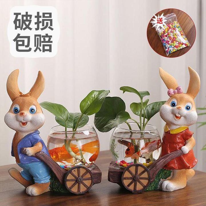 可爱卡通兔子水培花瓶绿萝水养器皿玻璃透明个性轻奢办公桌面摆件