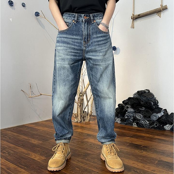 九分蓝色牛仔裤男宽松直筒百搭男士2025秋冬新款锥形百搭休闲裤子