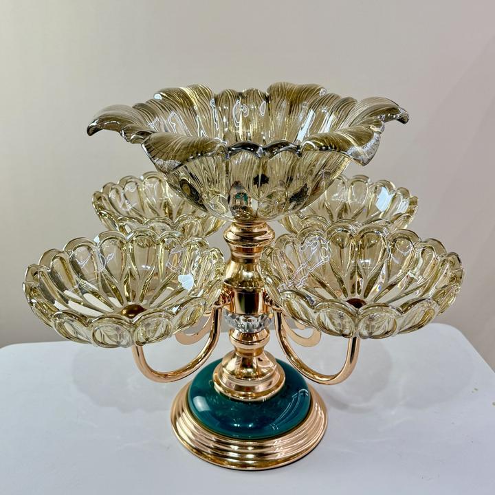 【超大款】2025新款花瓣360°旋转双层水果盘欧式客厅茶几分格干果盘