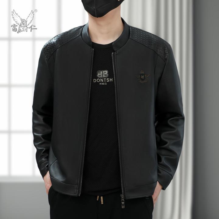 【雷仁】2025秋冬男士时尚机车皮夹克轻奢高端休闲立领皮衣男LR006