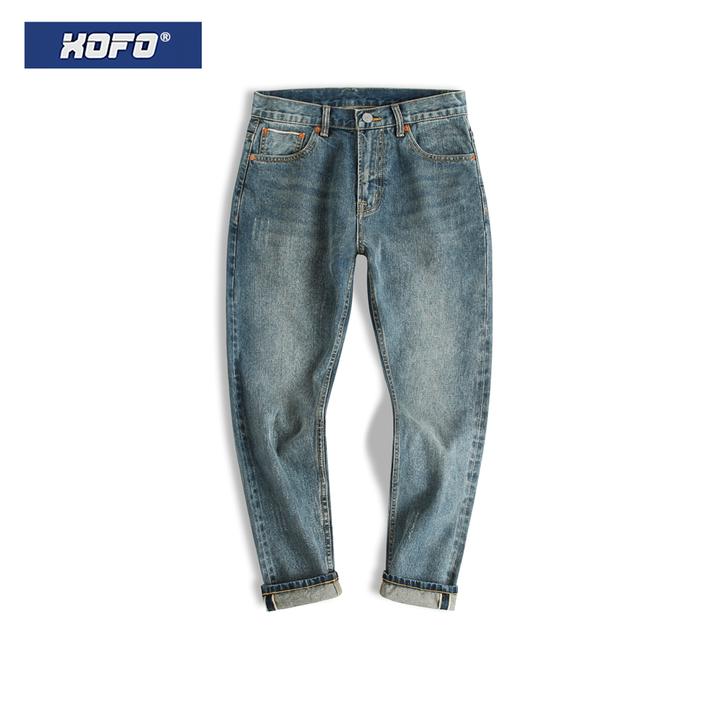 美式复古牛仔裤男款休闲直筒宽松九分裤新款新款水洗小脚裤子潮流