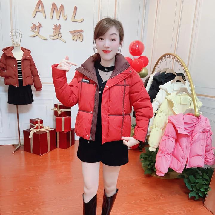 AML3 压线立体撞色锁棉时尚立领修身显瘦2024新款保暖棉服外套