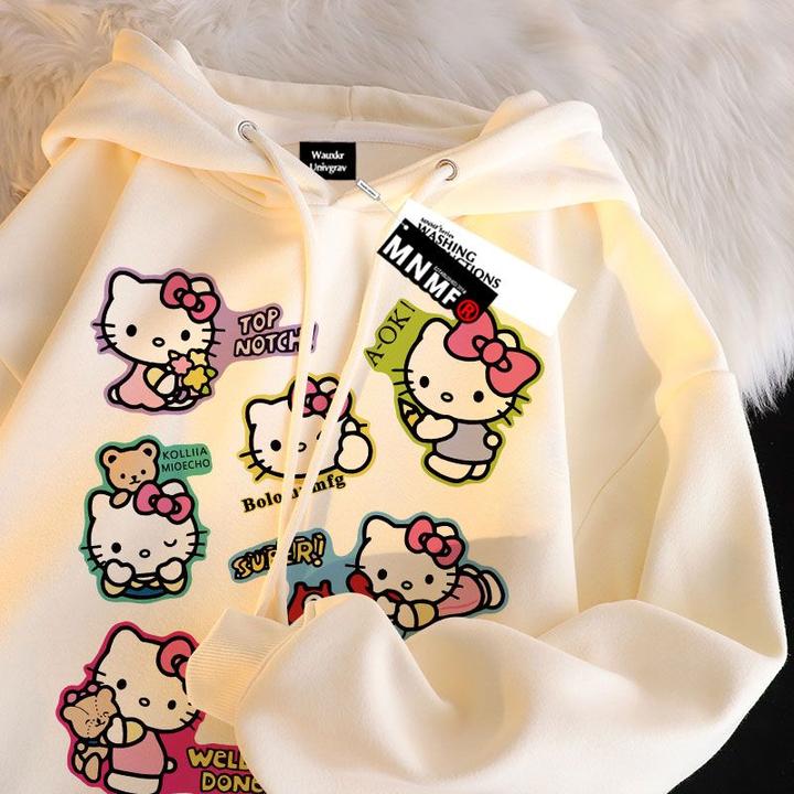 秋冬季新款连帽卫衣男女童洋气可爱凯蒂猫印花中大童宽松百搭上衣