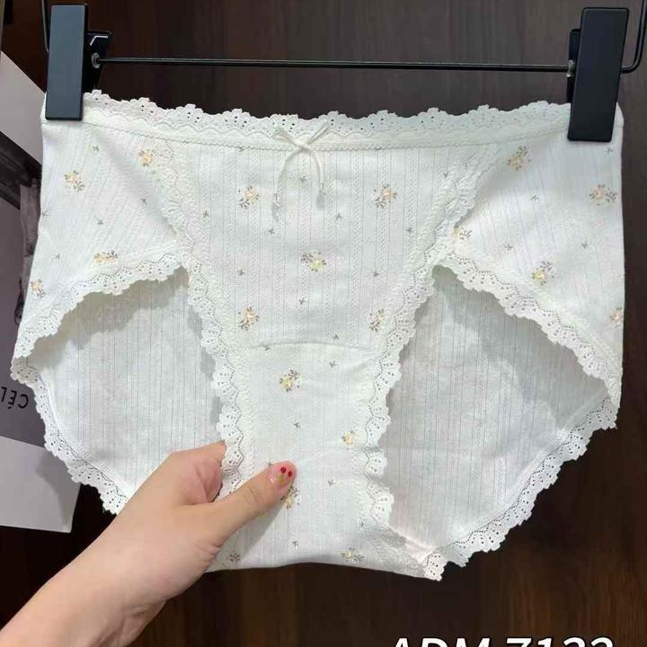 早秋中腰高开叉软糯透气碎花女三角棉内裤适合90 - 135斤女性